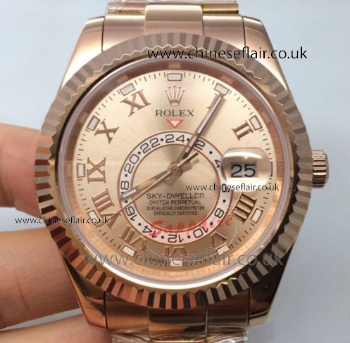 Replica Rolex Sky-Dweller Rose Gold 42mm Watch Swiss Case